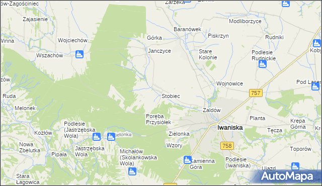 mapa Stobiec gmina Iwaniska, Stobiec gmina Iwaniska na mapie Targeo