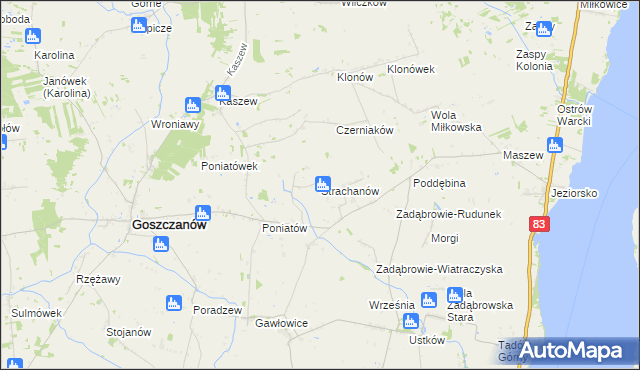 mapa Strachanów, Strachanów na mapie Targeo