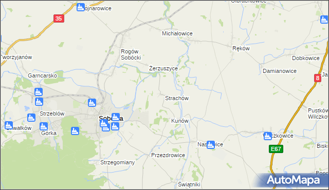 mapa Strachów gmina Sobótka, Strachów gmina Sobótka na mapie Targeo