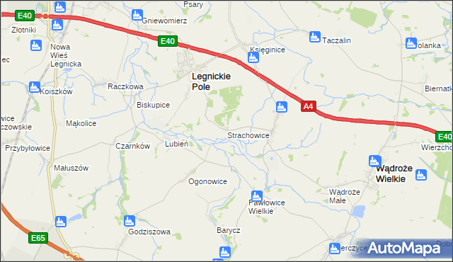mapa Strachowice gmina Legnickie Pole, Strachowice gmina Legnickie Pole na mapie Targeo