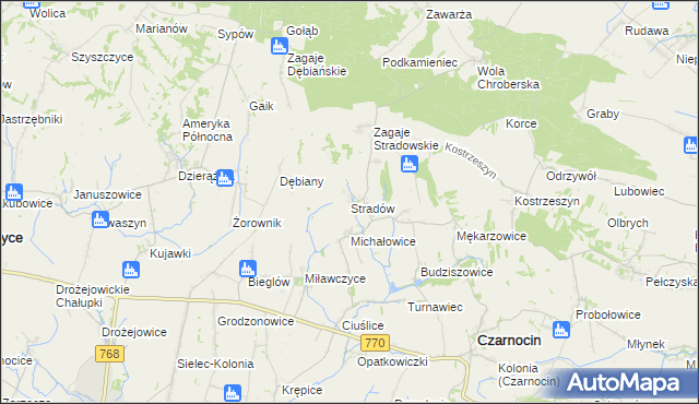 mapa Stradów gmina Czarnocin, Stradów gmina Czarnocin na mapie Targeo