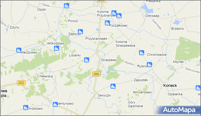 mapa Straszewo gmina Koneck, Straszewo gmina Koneck na mapie Targeo