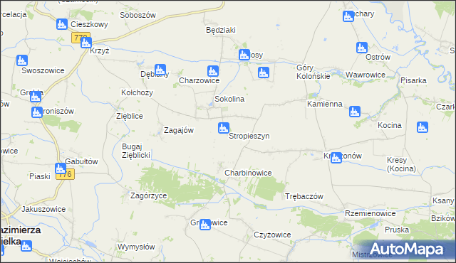 mapa Stropieszyn gmina Czarnocin, Stropieszyn gmina Czarnocin na mapie Targeo