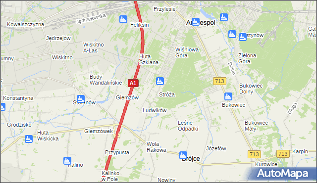mapa Stróża gmina Andrespol, Stróża gmina Andrespol na mapie Targeo