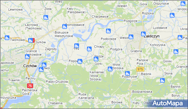 mapa Stróże gmina Zakliczyn, Stróże gmina Zakliczyn na mapie Targeo
