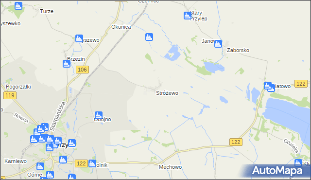 mapa Stróżewo gmina Pyrzyce, Stróżewo gmina Pyrzyce na mapie Targeo