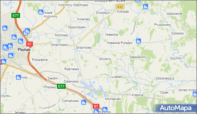 mapa Strubiny gmina Płońsk, Strubiny gmina Płońsk na mapie Targeo