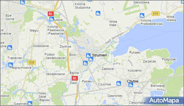 mapa Strumień powiat cieszyński, Strumień powiat cieszyński na mapie Targeo