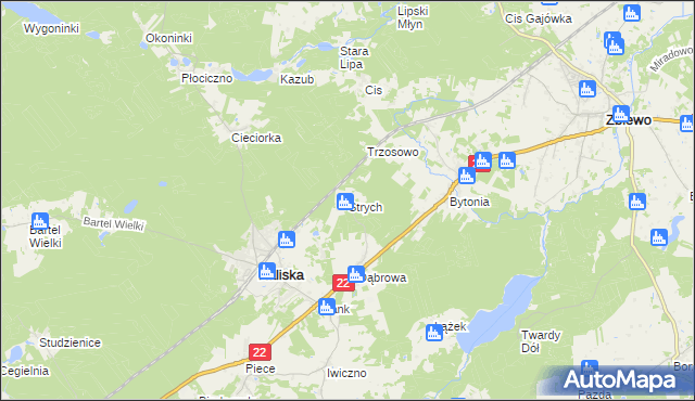 mapa Strych gmina Kaliska, Strych gmina Kaliska na mapie Targeo
