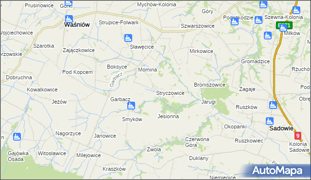 mapa Stryczowice, Stryczowice na mapie Targeo