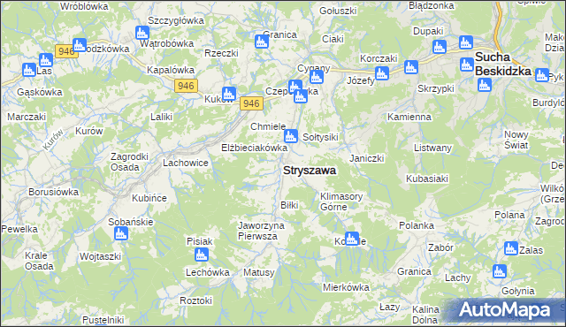 mapa Stryszawa, Stryszawa na mapie Targeo