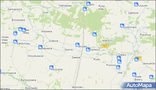 mapa Strzałki gmina Nowe Miasto nad Pilicą, Strzałki gmina Nowe Miasto nad Pilicą na mapie Targeo