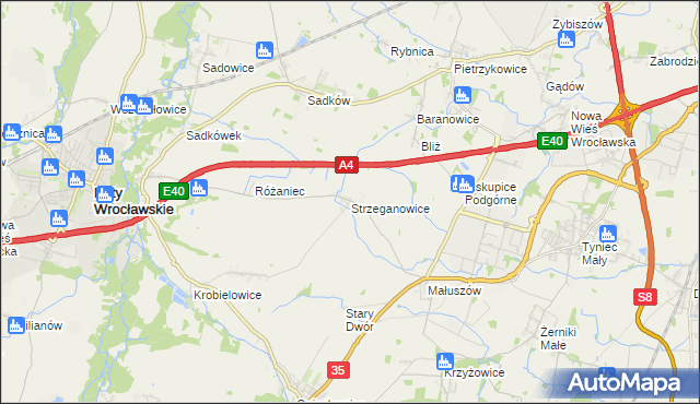 mapa Strzeganowice, Strzeganowice na mapie Targeo