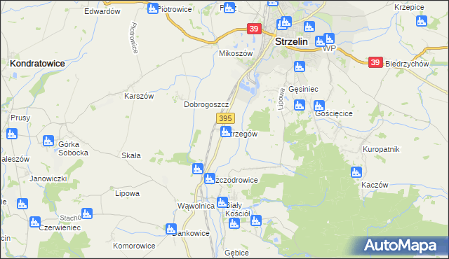 mapa Strzegów gmina Strzelin, Strzegów gmina Strzelin na mapie Targeo