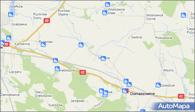 mapa Strzelce gmina Domaszowice, Strzelce gmina Domaszowice na mapie Targeo