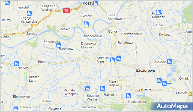 mapa Strzelce Małe gmina Szczurowa, Strzelce Małe gmina Szczurowa na mapie Targeo