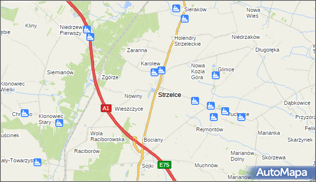 mapa Strzelce powiat kutnowski, Strzelce powiat kutnowski na mapie Targeo