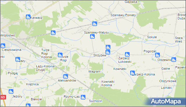 mapa Strzyżew gmina Łuków, Strzyżew gmina Łuków na mapie Targeo