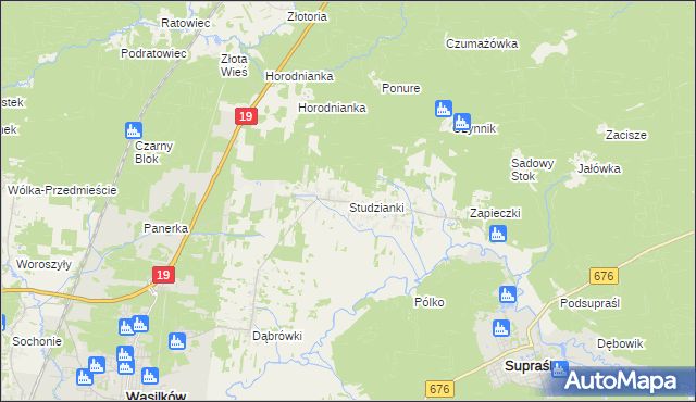 mapa Studzianki gmina Wasilków, Studzianki gmina Wasilków na mapie Targeo