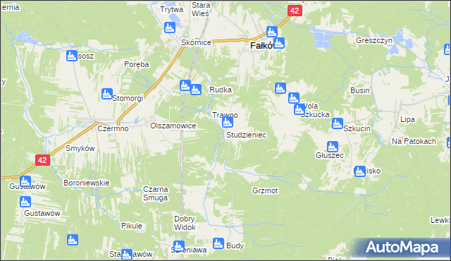 mapa Studzieniec gmina Fałków, Studzieniec gmina Fałków na mapie Targeo