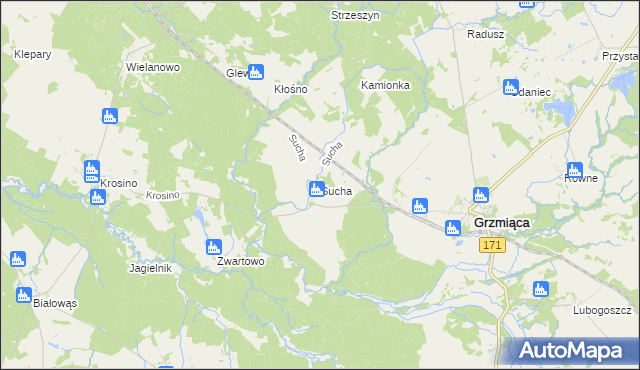 mapa Sucha gmina Grzmiąca, Sucha gmina Grzmiąca na mapie Targeo