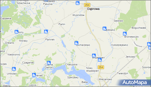 mapa Sucharzewo gmina Dąbrowa, Sucharzewo gmina Dąbrowa na mapie Targeo
