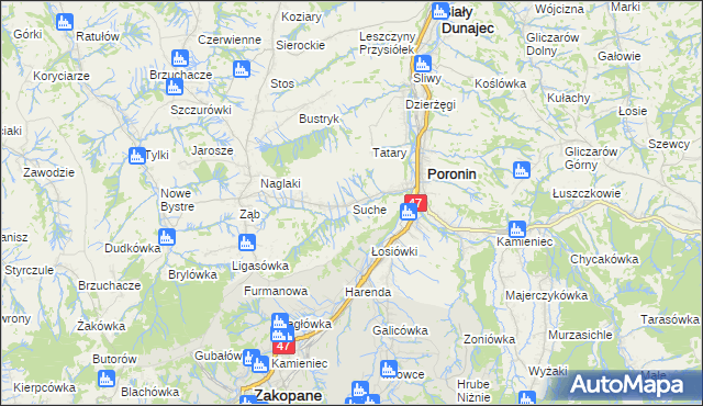 mapa Suche gmina Poronin, Suche gmina Poronin na mapie Targeo