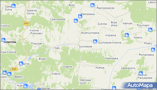 mapa Suchowola gmina Adamów, Suchowola gmina Adamów na mapie Targeo