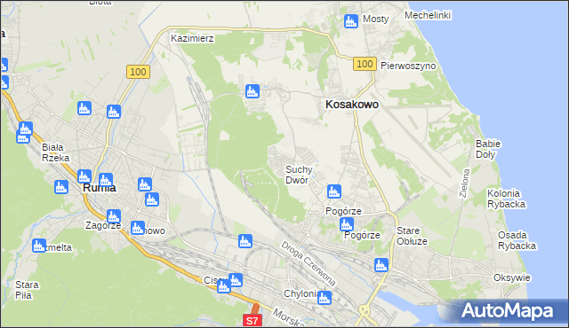 mapa Suchy Dwór gmina Kosakowo, Suchy Dwór gmina Kosakowo na mapie Targeo