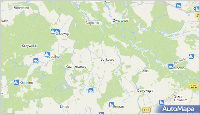 mapa Sulikowo gmina Barwice, Sulikowo gmina Barwice na mapie Targeo
