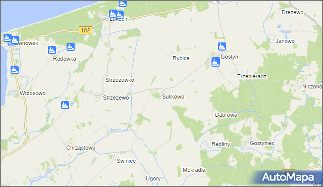 mapa Sulikowo gmina Świerzno, Sulikowo gmina Świerzno na mapie Targeo