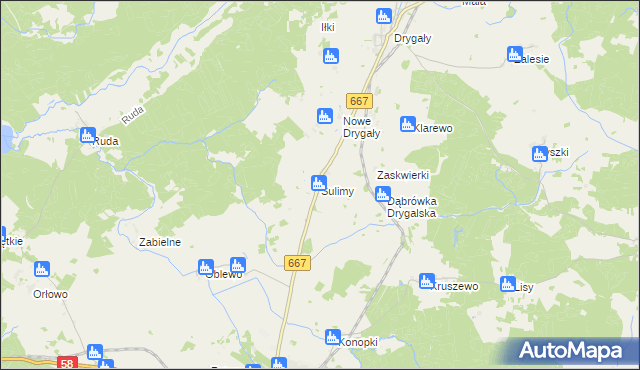 mapa Sulimy gmina Biała Piska, Sulimy gmina Biała Piska na mapie Targeo
