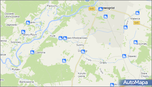 mapa Sulimy gmina Nowogród, Sulimy gmina Nowogród na mapie Targeo