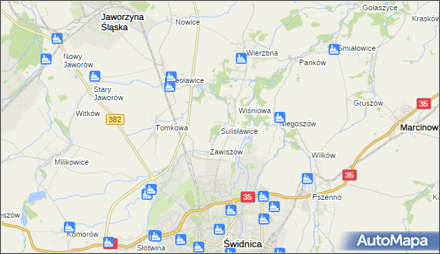 mapa Sulisławice gmina Świdnica, Sulisławice gmina Świdnica na mapie Targeo