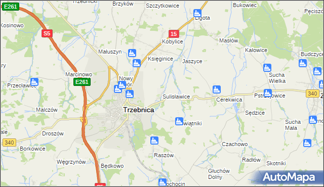 mapa Sulisławice gmina Trzebnica, Sulisławice gmina Trzebnica na mapie Targeo