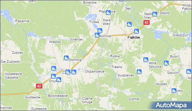 mapa Sułków gmina Fałków, Sułków gmina Fałków na mapie Targeo