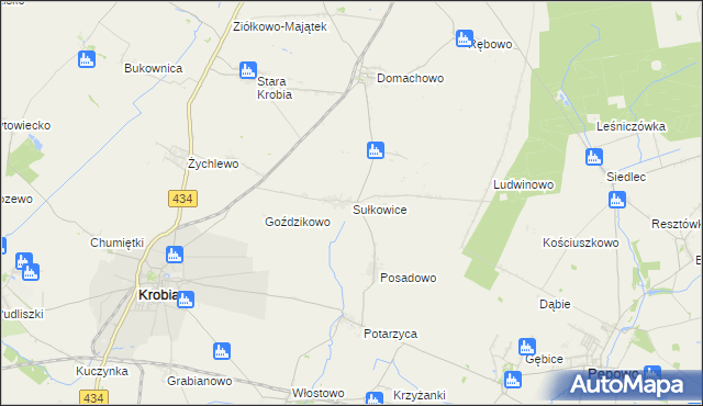 mapa Sułkowice gmina Krobia, Sułkowice gmina Krobia na mapie Targeo