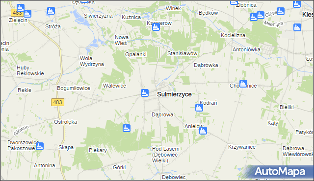 mapa Sulmierzyce powiat pajęczański, Sulmierzyce powiat pajęczański na mapie Targeo