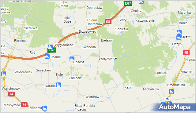 mapa Świątkowice gmina Lututów, Świątkowice gmina Lututów na mapie Targeo