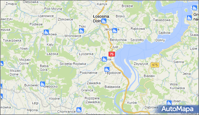 mapa Świdnik gmina Łososina Dolna, Świdnik gmina Łososina Dolna na mapie Targeo
