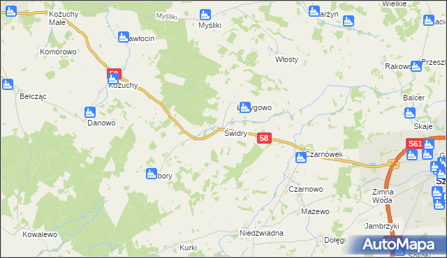 mapa Świdry gmina Biała Piska, Świdry gmina Biała Piska na mapie Targeo