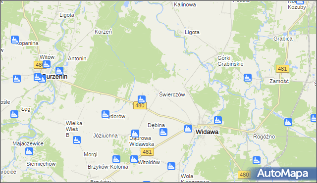 mapa Świerczów gmina Widawa, Świerczów gmina Widawa na mapie Targeo