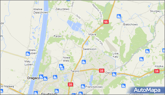 mapa Świerkocin gmina Grudziądz, Świerkocin gmina Grudziądz na mapie Targeo