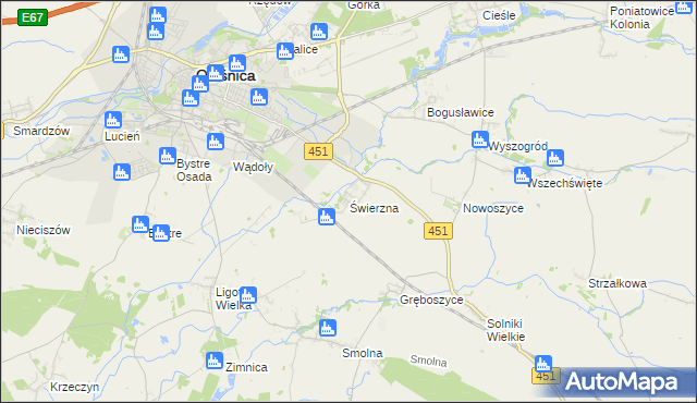 mapa Świerzna, Świerzna na mapie Targeo