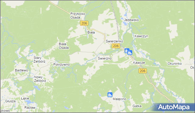 mapa Świerzno gmina Miastko, Świerzno gmina Miastko na mapie Targeo