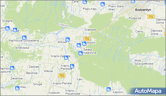 mapa Święta Katarzyna gmina Bodzentyn, Święta Katarzyna gmina Bodzentyn na mapie Targeo