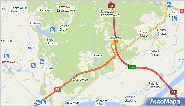 mapa Święte gmina Świecie, Święte gmina Świecie na mapie Targeo