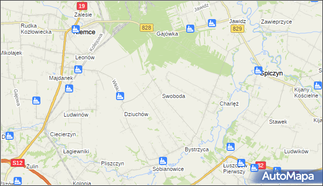 mapa Swoboda gmina Niemce, Swoboda gmina Niemce na mapie Targeo
