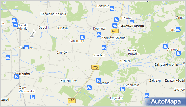 mapa Szadek gmina Ceków-Kolonia, Szadek gmina Ceków-Kolonia na mapie Targeo