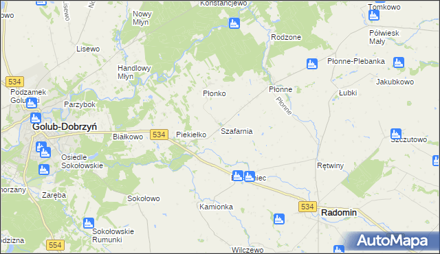 mapa Szafarnia gmina Radomin, Szafarnia gmina Radomin na mapie Targeo